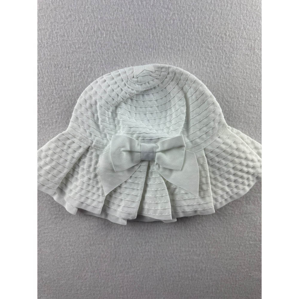 Janie and Jack Baby Girls White Grosgrain Ribbon Bow Sun Hat 6-12 Months‎ NWT
